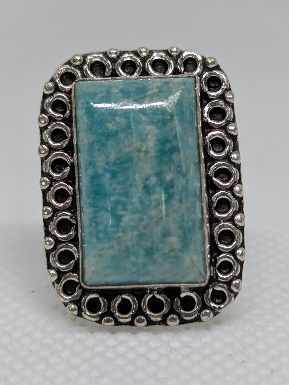 Sterling Silver Amazonite Rectangular Gemstone Statement Ring Size 9